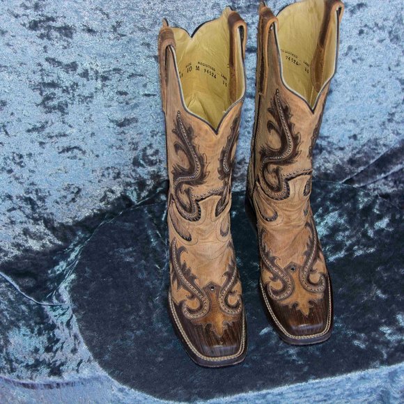 Corral Square Toe Cowboy Boot Brown & Tan 10 - Picture 3 of 15